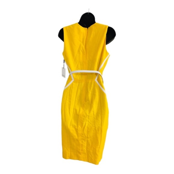 Calvin klein yellow white color block square neck belted sheath dress size 6 new - Picture 6 of 16